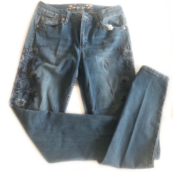 Seven7 Denim - Seven7 Skinny Floral Embroidered 5 Pocket Jeans -8